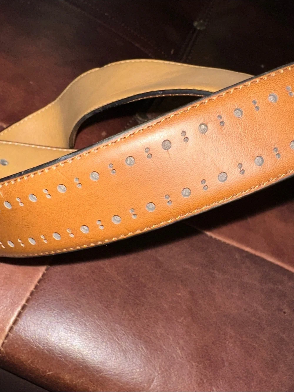 Stafford Men's Brown faux Leather Belt with cut out details